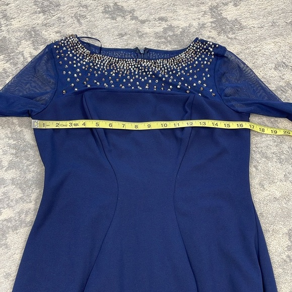 New Alex Evenings Beaded Neckline Sheath Dress Illusion Sleeves Blue Sz 6 - Picture 8 of 12